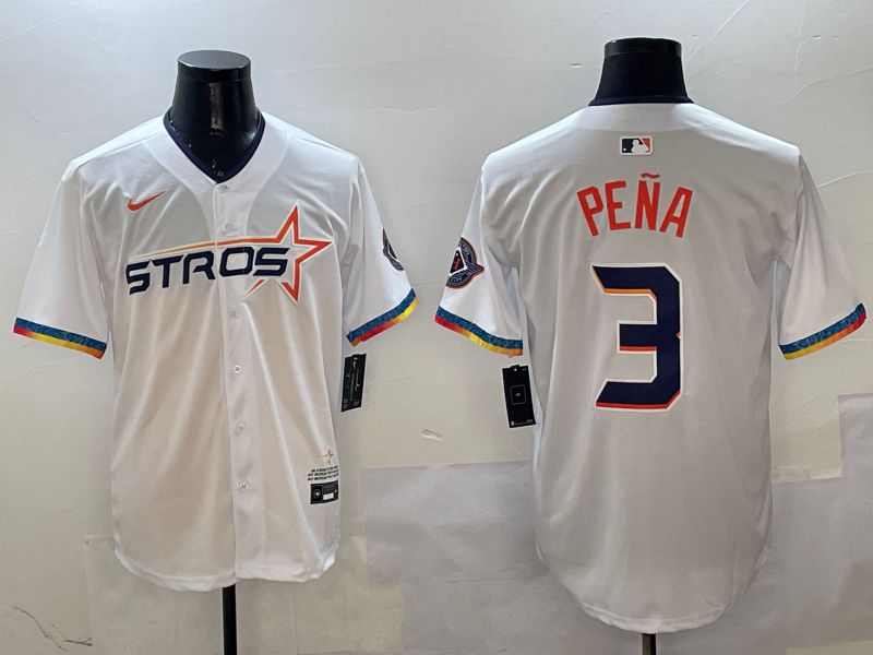 Men Houston Astros #3 Pena White Fourth generation Joint Name 2025 Nike MLB Jersey style 1->houston astros->MLB Jersey